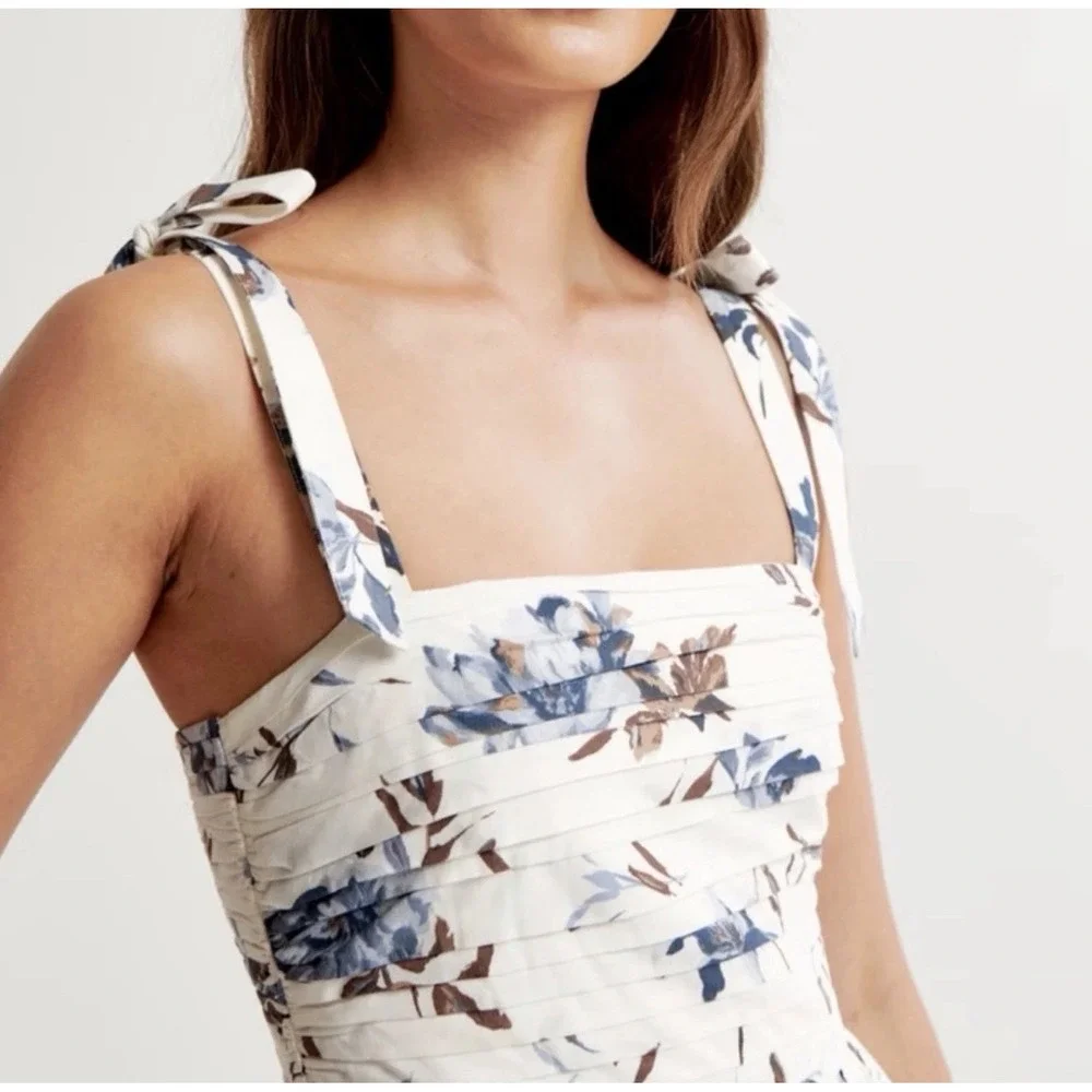 Abercrombie & Fitch Floral‎ Midi Dress Womens S White Blue Excellent Tie Strap